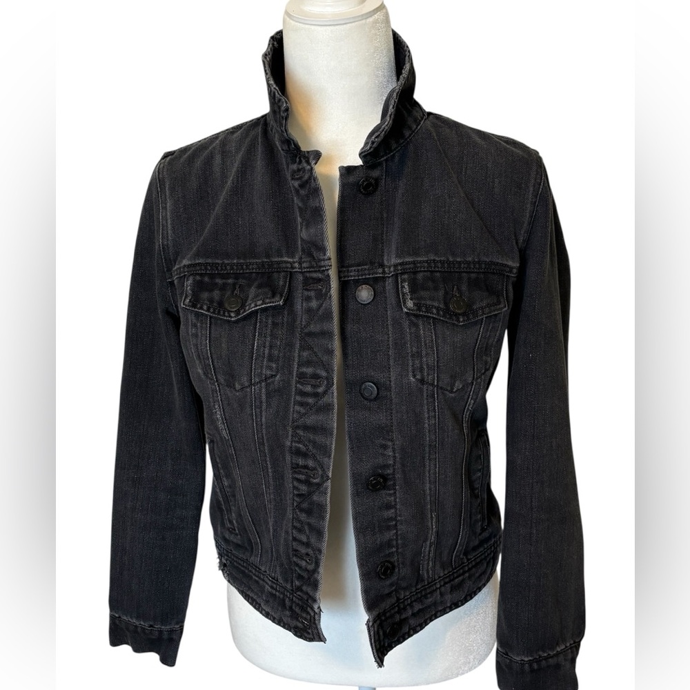 OLD NAVY Black Denim Distressed Jean Jacket Size Small
